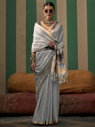 Grey colour Saree Party Wear
