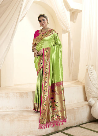 Parrot green color paithani silk saree price
