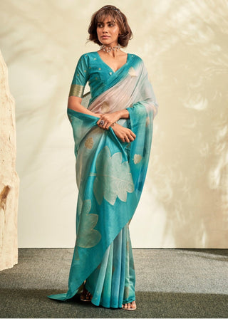 Rama color silk saree for wedding
