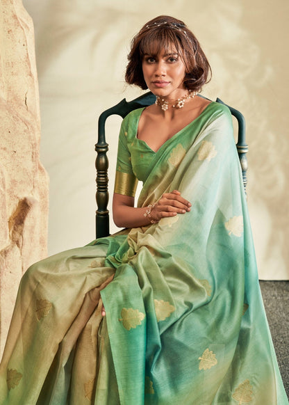 Pure green color khadi silk saree for women
