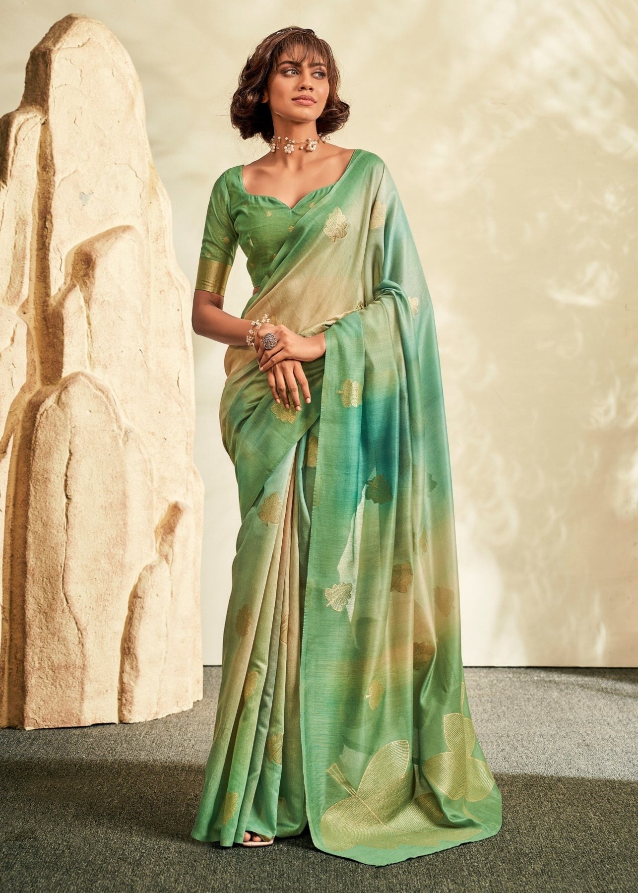 Green color khadi silk saree for women price
