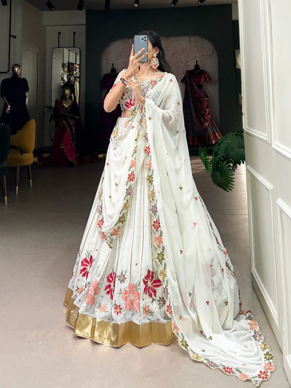 White Georgette Lehenga Choli With Dupatta online