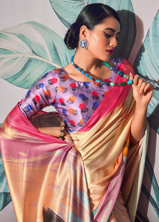 Multi color satin crepe silk saree with dupatta online  shopping