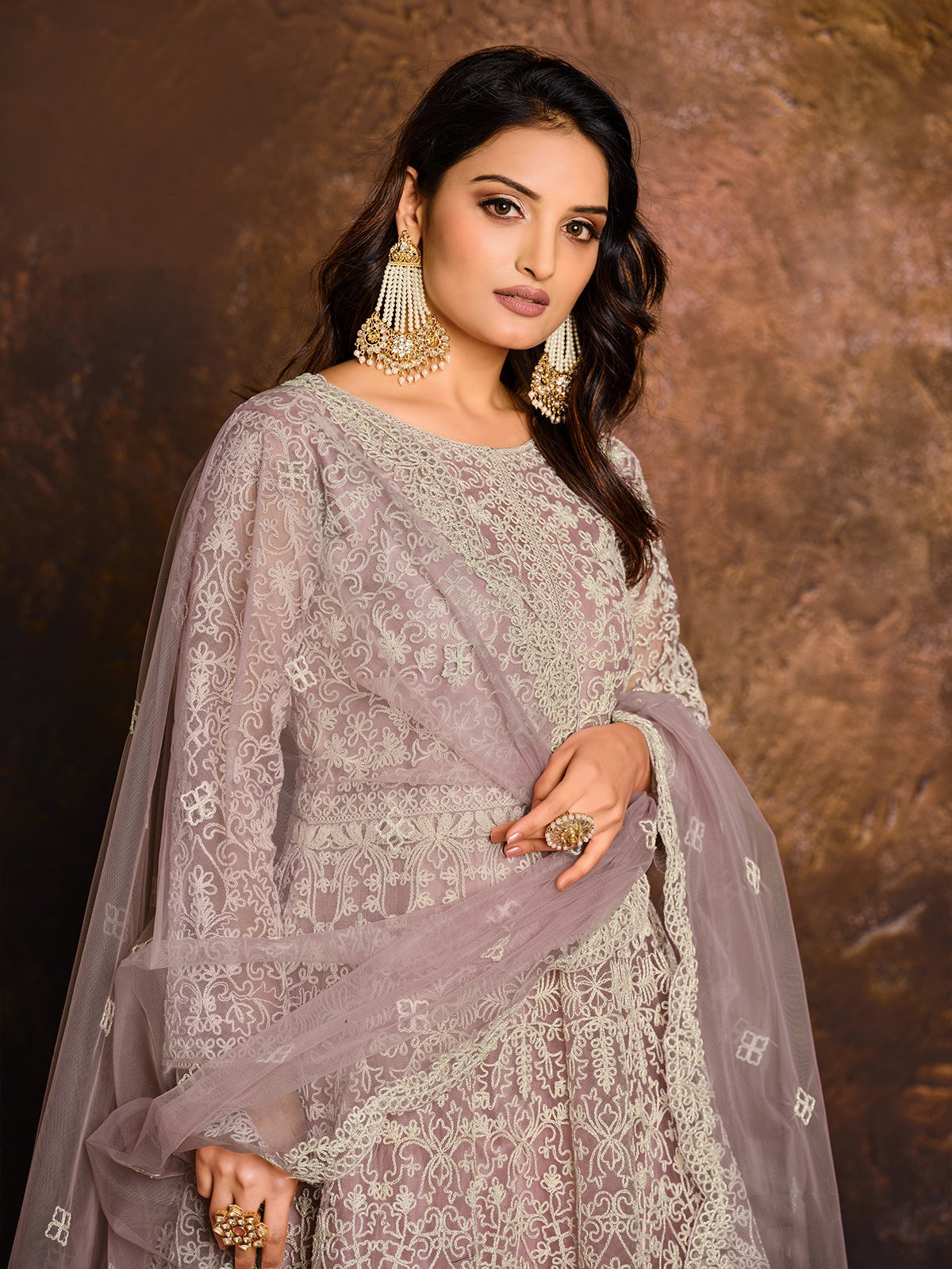 Onion net anarkali gown online

