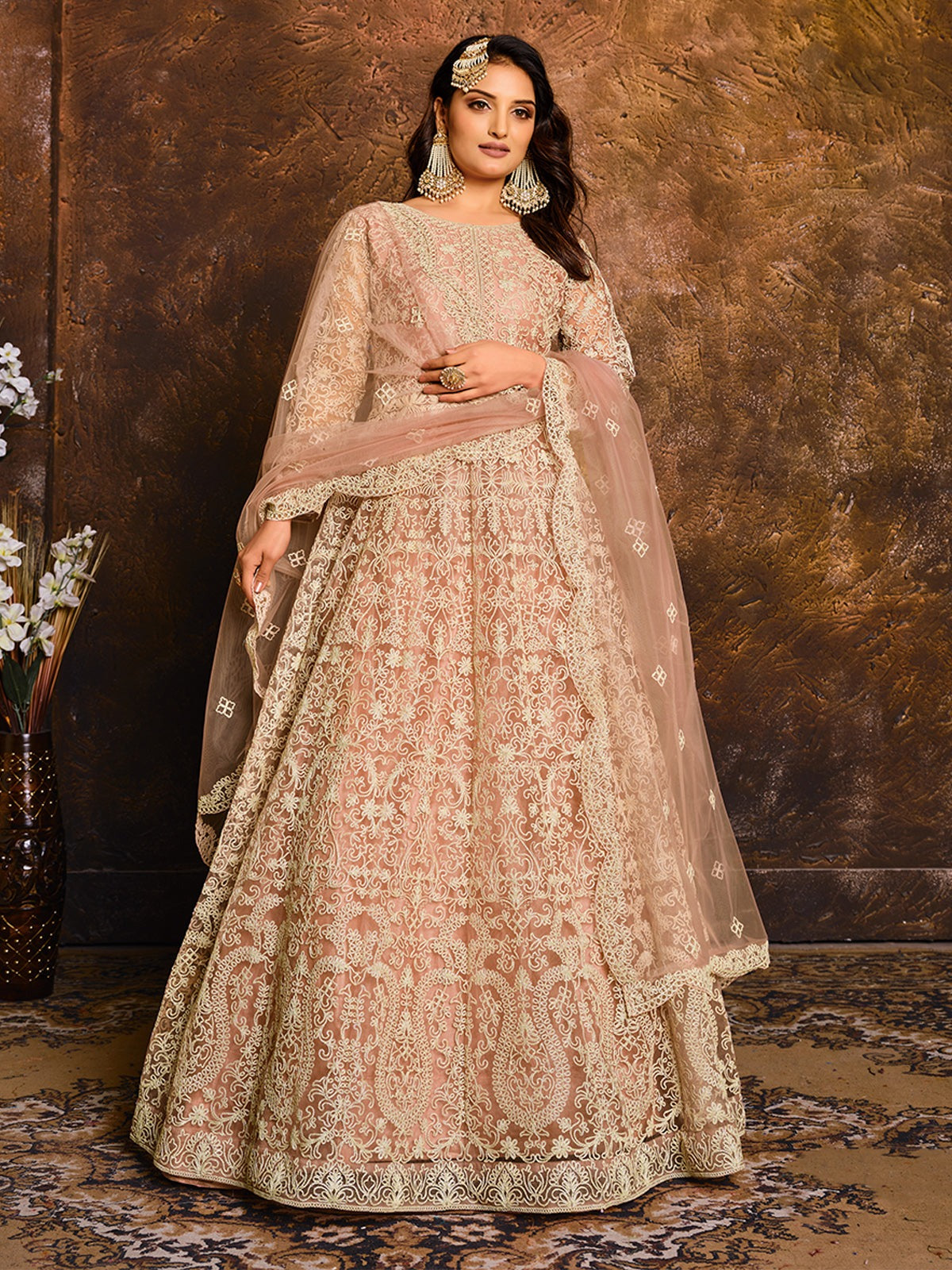 Peach colour Gown for Engagement
