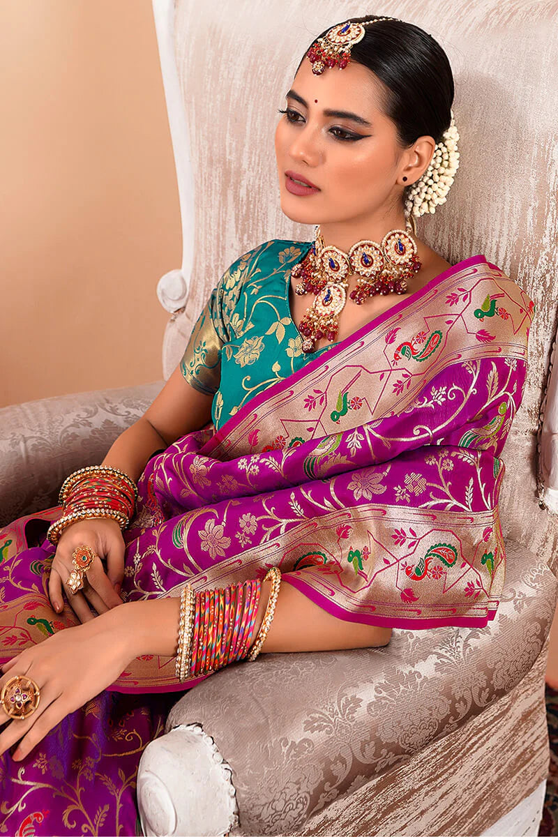 Rani pink color paithani silk weaving saree for women price