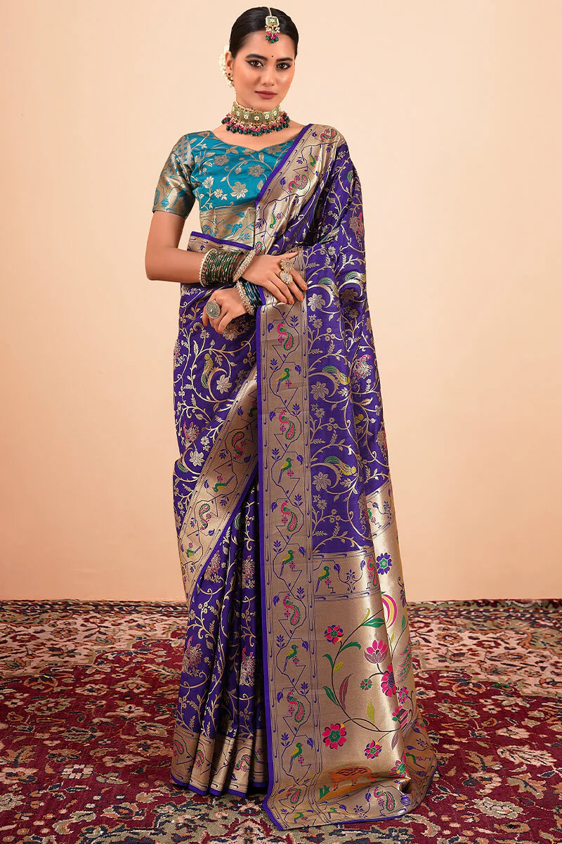Purple color paithani silk saree for women with price
