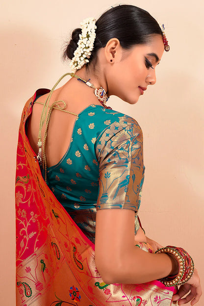 Red color paithani silk saree for women with price

