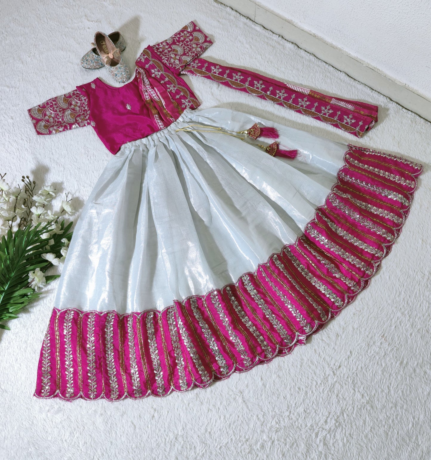 White color chelline lehenga choli with dupatta online shopping