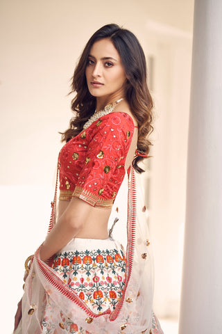 White red lehenga choli with dupatta