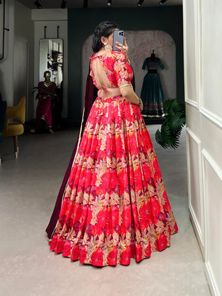 Red tussar silk lehenga choli for women online
