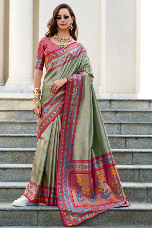 Pista color tissue silk saree for women