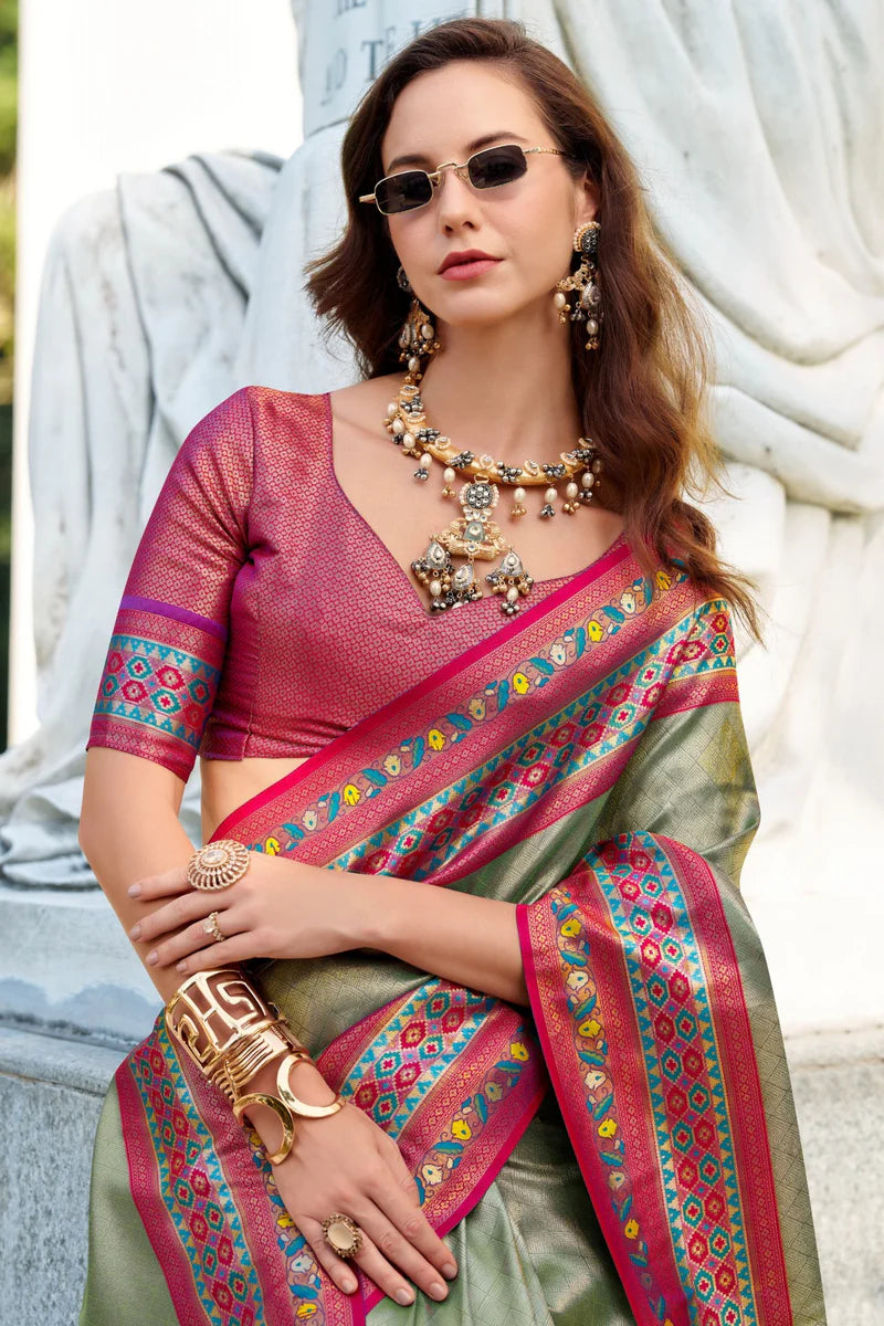 Pista color tissue silk saree with blouse images