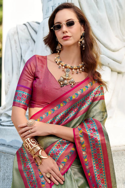Pista color tissue silk saree with blouse images