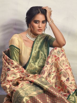 Pure green color silk printed saree for women USA