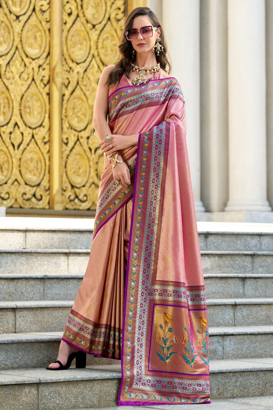 Peach green color tissue silk saree for women price
