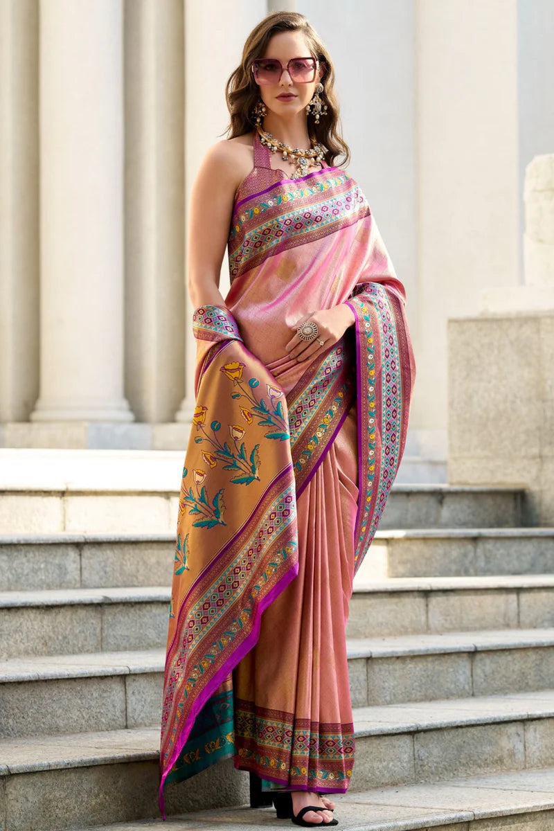 Peach color tissue silk saree for women price
