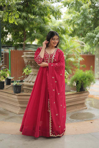 Pink color sequins work gown with dupatta