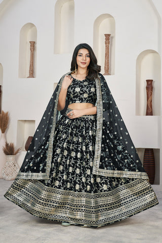 Black color dola jacquard lehenga choli for women images