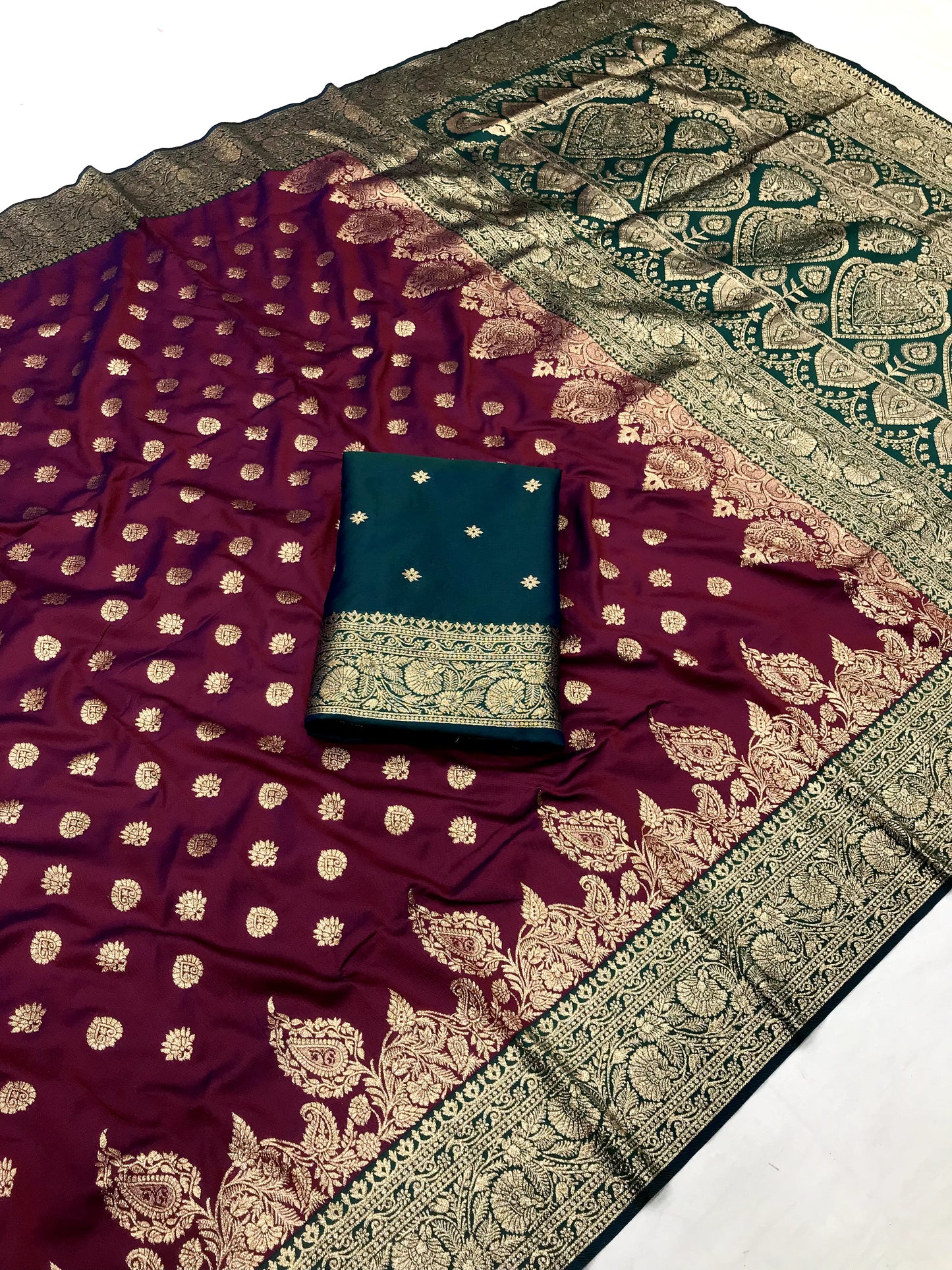 Wine color banarasi silk saree with blouse