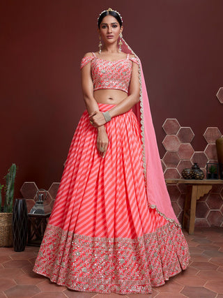 party wear Peach organza lehenga