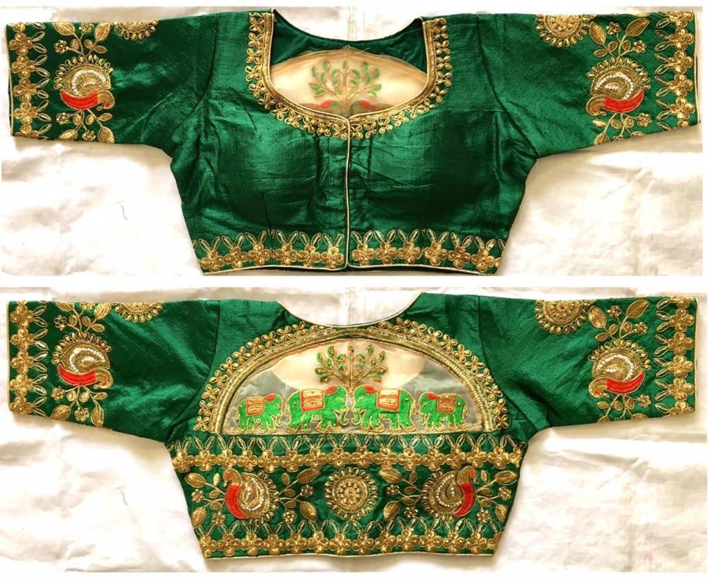 Green color malbari silk blouse price 