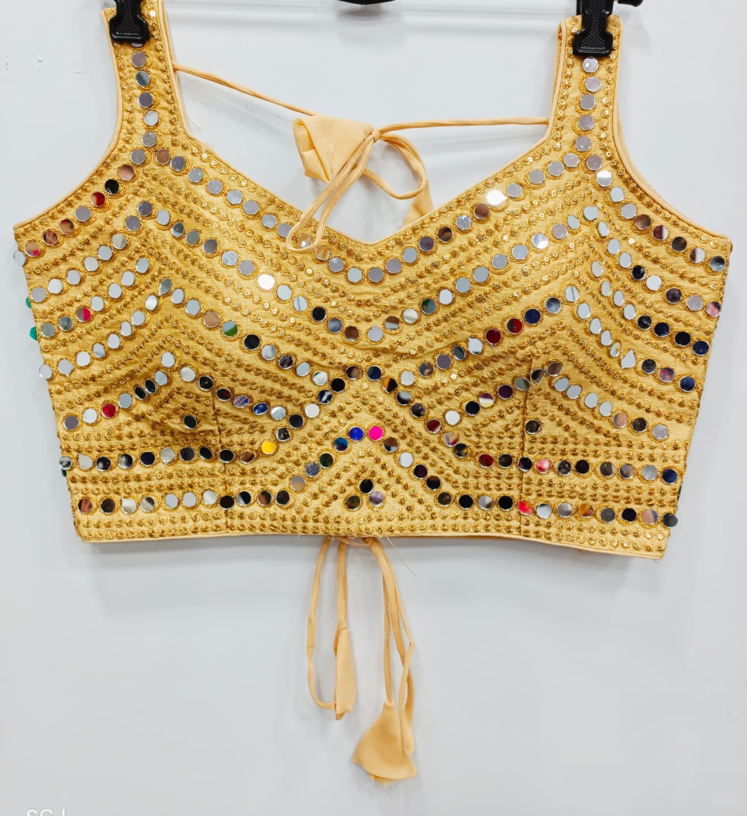 Beige color silk mirror work blouse for women