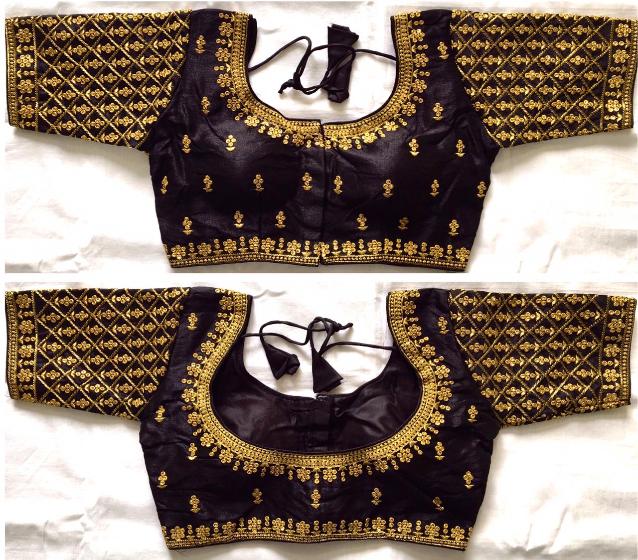 Coffee color sequins work sarees blouse
