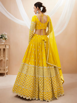 Yellow Ready To Wear Sequins Lenghas Choli For Wedding