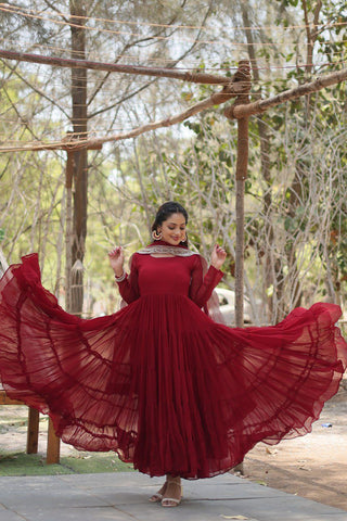 Maroon gown With dupatta