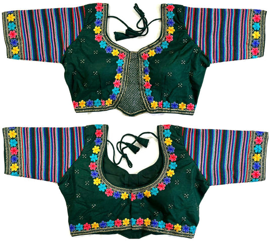 Dark green color silk blouse for women online
