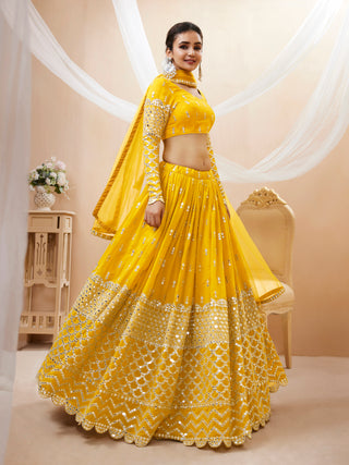 Yellow Ready To Wear Sequins Lenghas Choli For Wedding