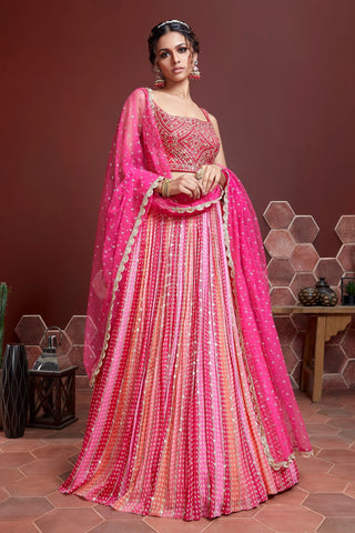 Pure Chinnon Silk Pink Lehenga