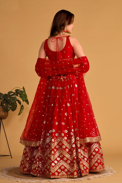 Red lehenga choli for women party wear online shopping
