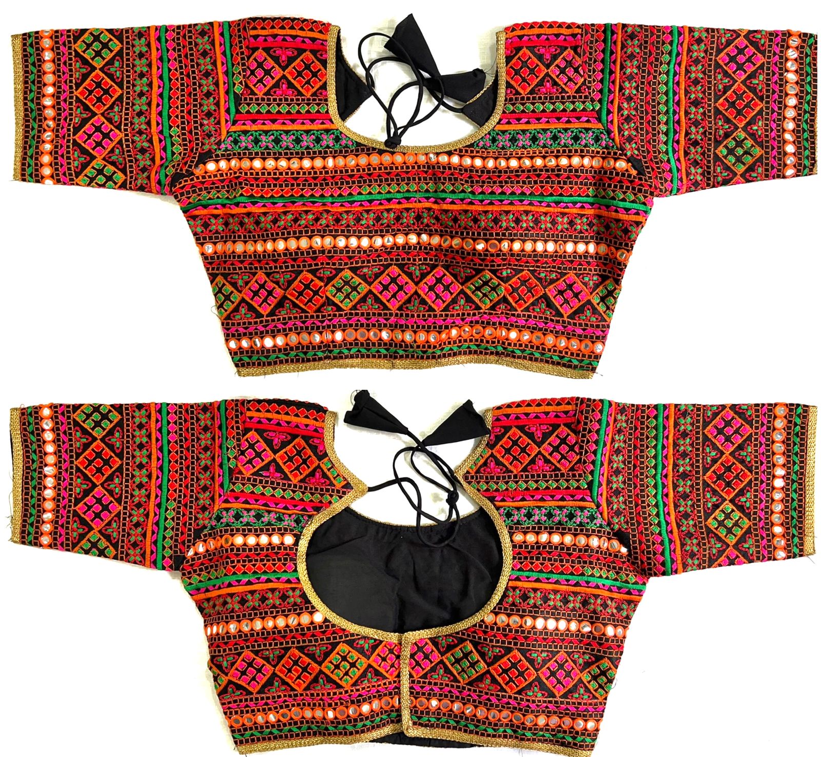 Black color silk mirror work blouse 