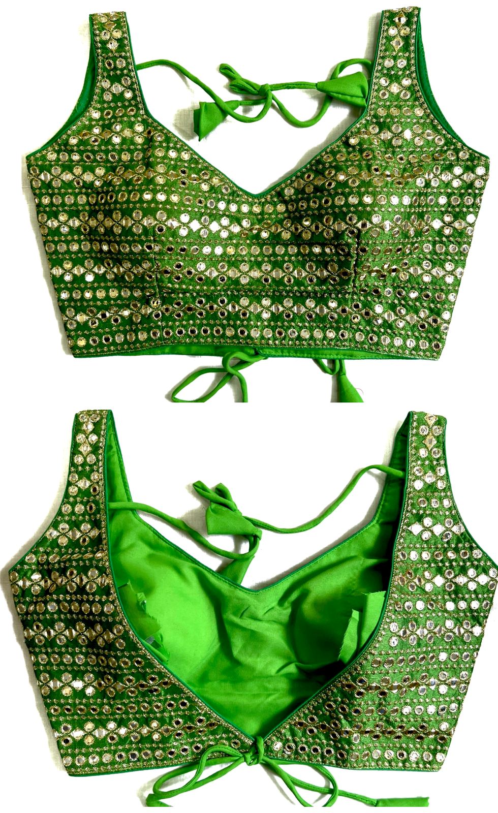 Parrot Green Color mirror work blouse for  women