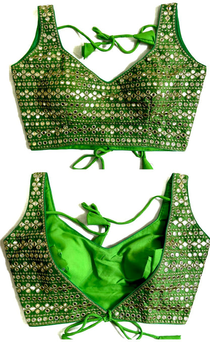 Parrot Green Color mirror work blouse for  women
