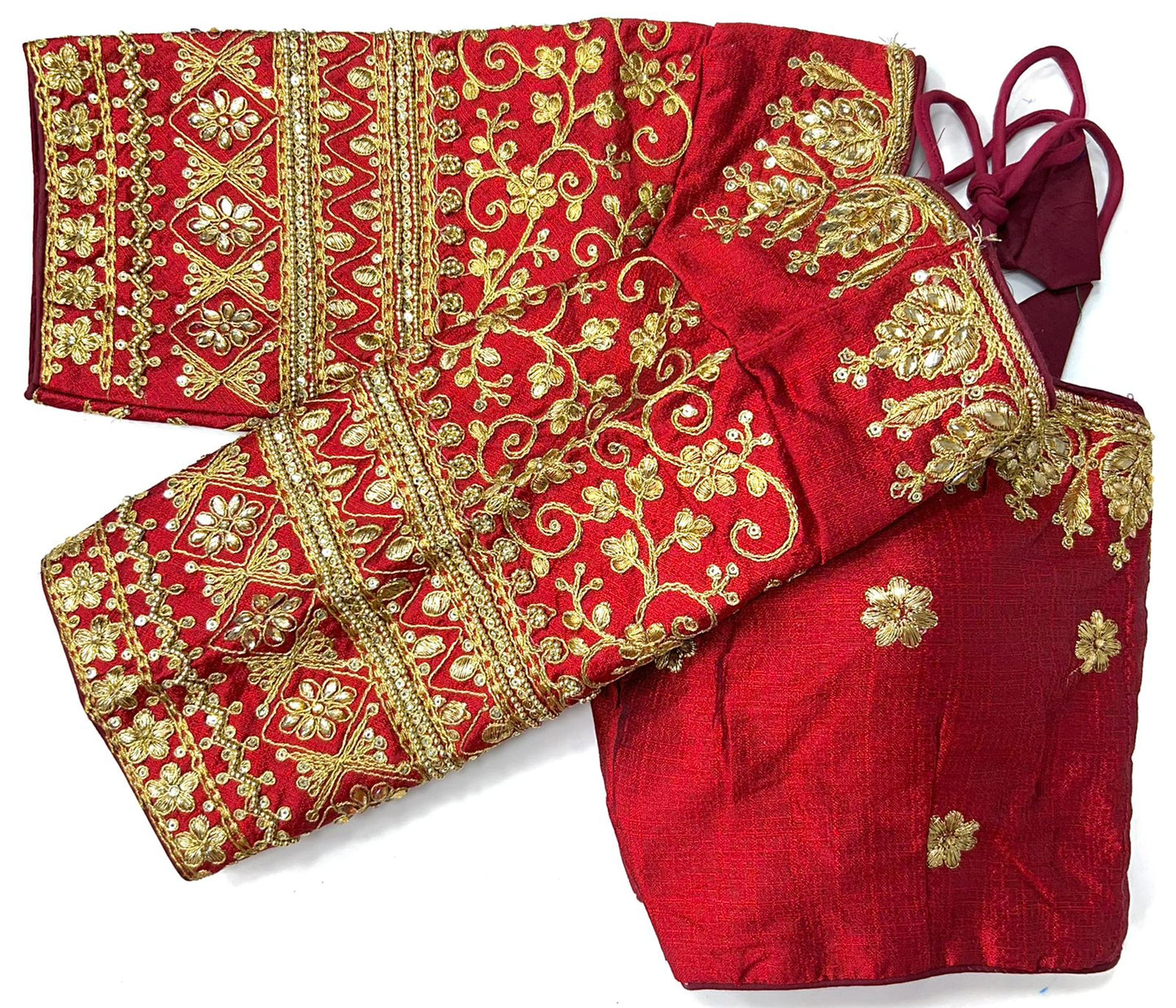 Maroon color silk khatli work sarees blouse 