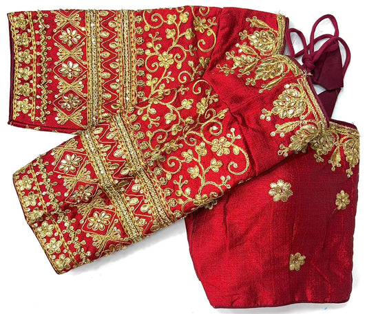 Maroon color silk khatli work sarees blouse 