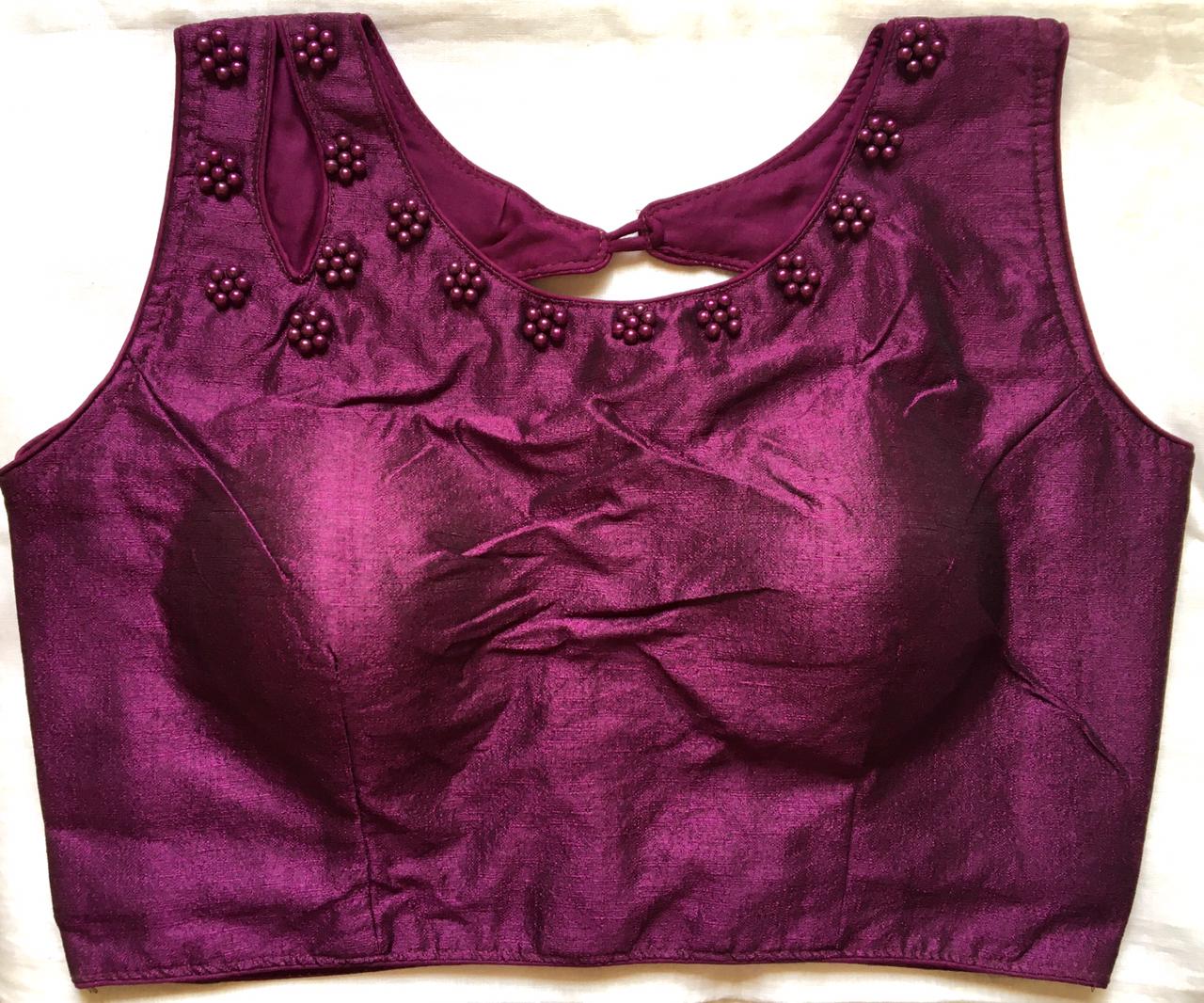 Wine color phantom silk moti work blouse 