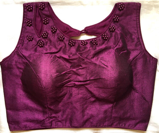 Wine color phantom silk moti work blouse 