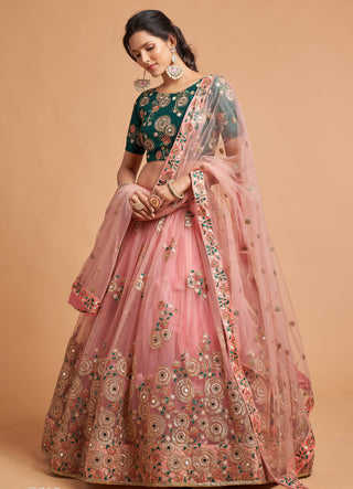 Peach colour lehenga with Jewellery