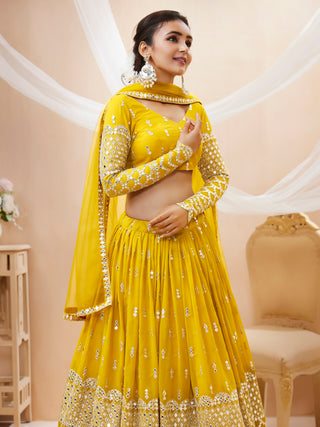 Yellow Ready To Wear Sequins Lenghas Choli For Wedding