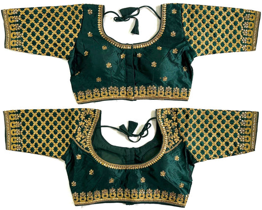 Dark green color silk handwork blouse