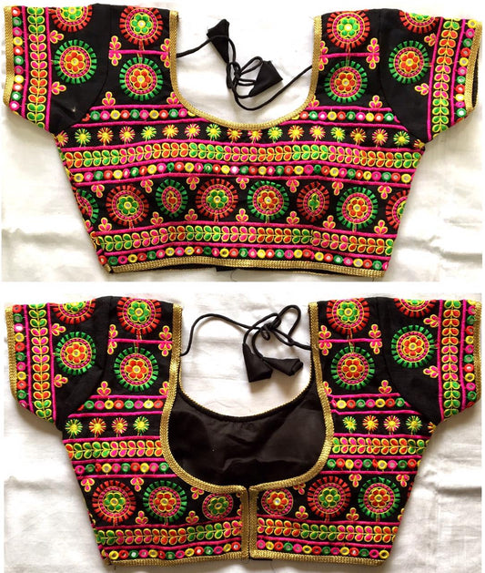 Black color silk mirror work blouse