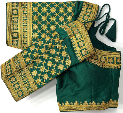 Dark Green color silk sequins work blouse online