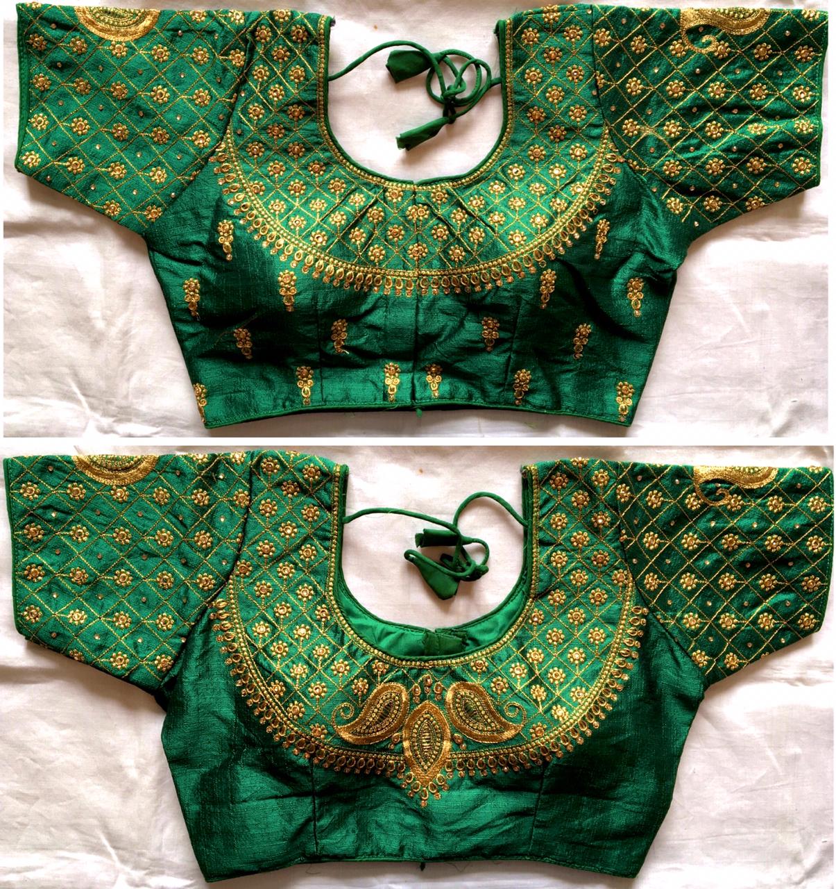 Green color phantom silk saree blouse for women