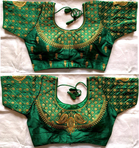 Green color phantom silk saree blouse for women