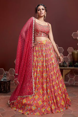 pure chinnon silk Red lehenga engagement