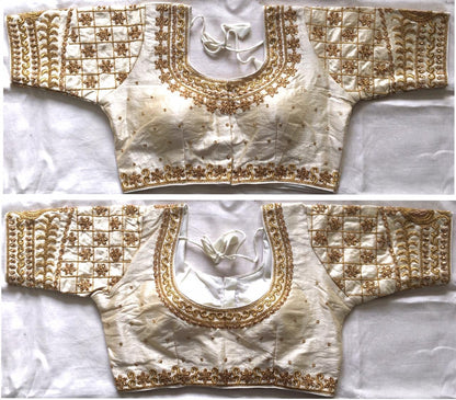 White color silk coding work blouse for women